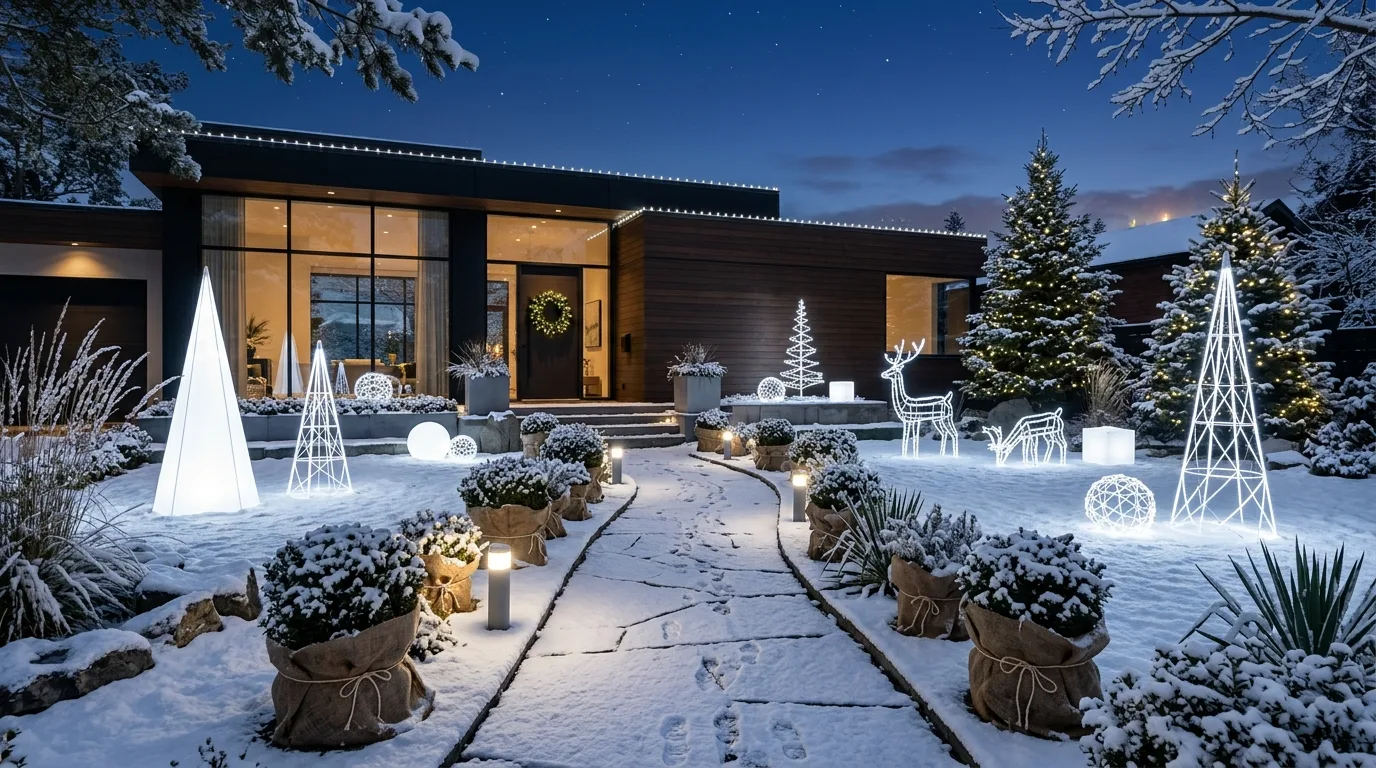 Wrap a yard tree for stronger holiday impact inspiration for an outdoor holiday display.
